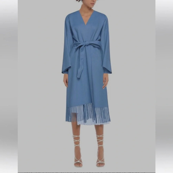 Zimmermann Jackets & Blazers - Zimmermann Fringed Wool Coat Wrap Robe‎ Style Trench Coat Periwinkle Blue Size 3